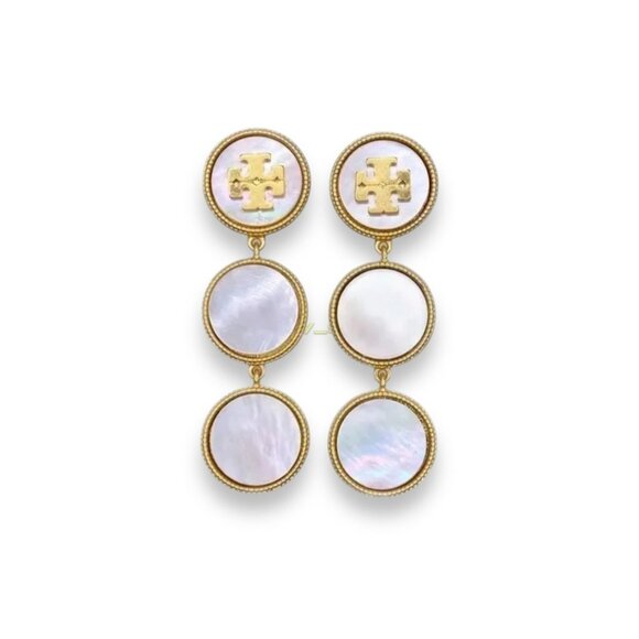 Tory Burch Jewelry - Tory Burch Mother of Pearl Gold Logo Drop Earrings